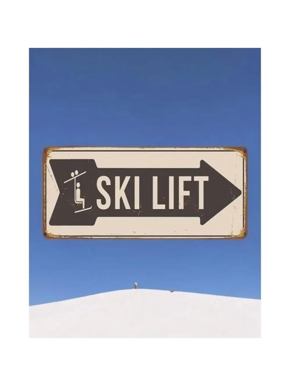 Ski Lift Tin Sign Wall Art Decor VTG Style Gift for Skiers White New Minor Dent